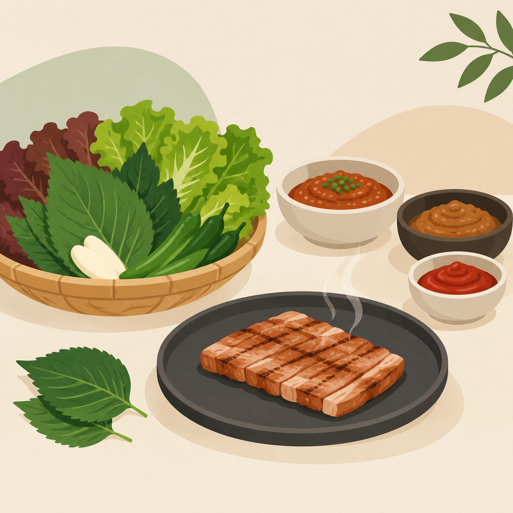 AI 생성 설명 이미지: 안산일동맛집 유니드정육식당 | 쌈장과 된장·고추장, 쌈에서의 역할